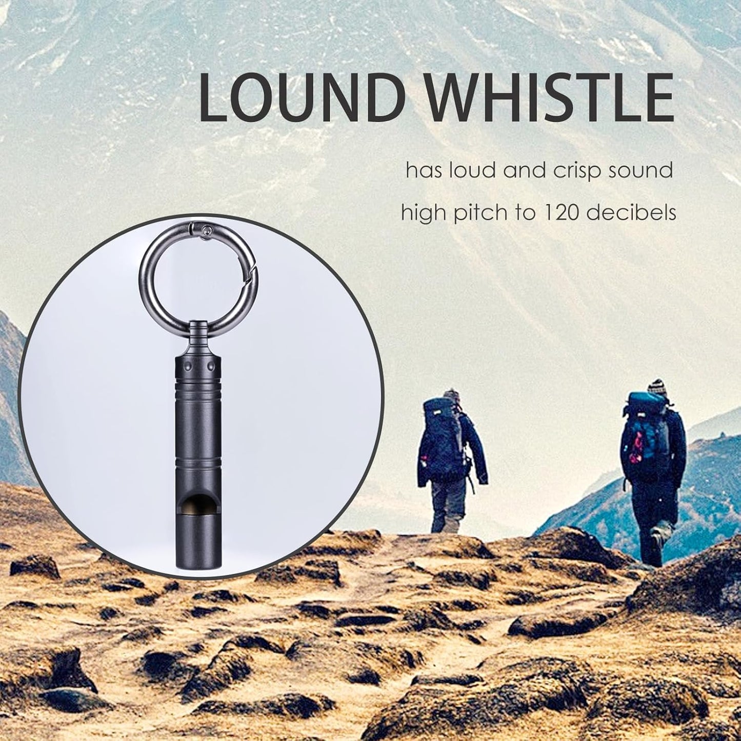 Whistle Emergency,Titanium Loud Whistle up to 120db,Emergency Survival Whistles Keychain for Kids Women Men,Safety Whistles for Camping Hiking-Black