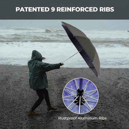 Compact Inverted Travel Umbrella, Automatic Open Close, 9-Rib 46 Inch Windproof Umbrella, Waterproof UPF 50+, Portable Umbrellas for Men, Women, Travel, and Daily Use