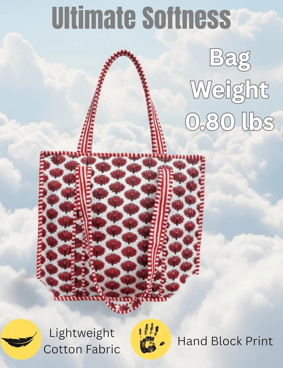 Cotton Quilted Tote Bag for Women – Large Beach & Travel Tote with Zipper, Reusable Grocery Bag