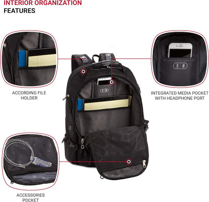 SwissGear 1923 Scansmart Backpack, Black/Silver, 17-Inch