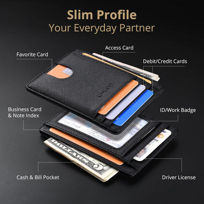 Buffway Slim Minimalist Front Pocket RFID Blocking Leather Wallets for Men and Women - Cross Black