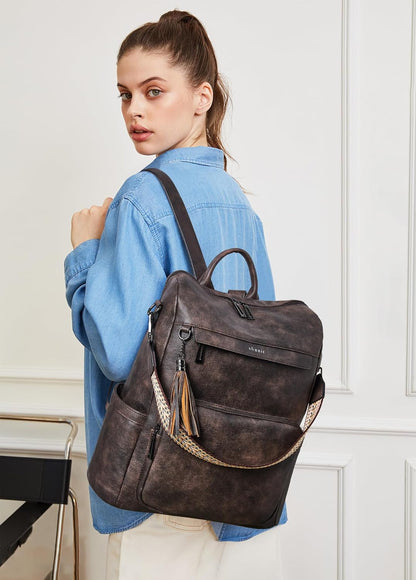 Shrrie Vegan Leather Laptop Backpack for Women 15.6 inch Work Backpack Fashion Travel Backpack Purse for Travel College Work