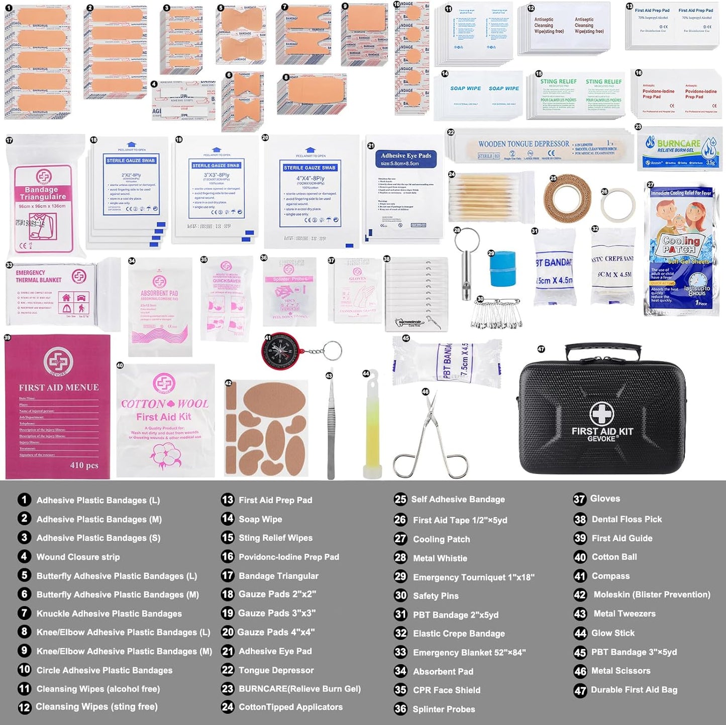 410 Piece Waterproof Hard Shell First Aid Kit for Home, Car, Travel, Camping, Truck, Hiking, Sports, Office, Vehicle & Outdoor Emergencies - Emergency Medical Kits (Black)