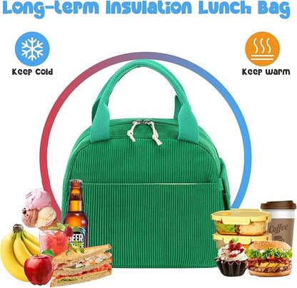 Bluboon Lunch Bag for Women Men Cute Corduroy Lunch Tote Bags Reusable - Image 4