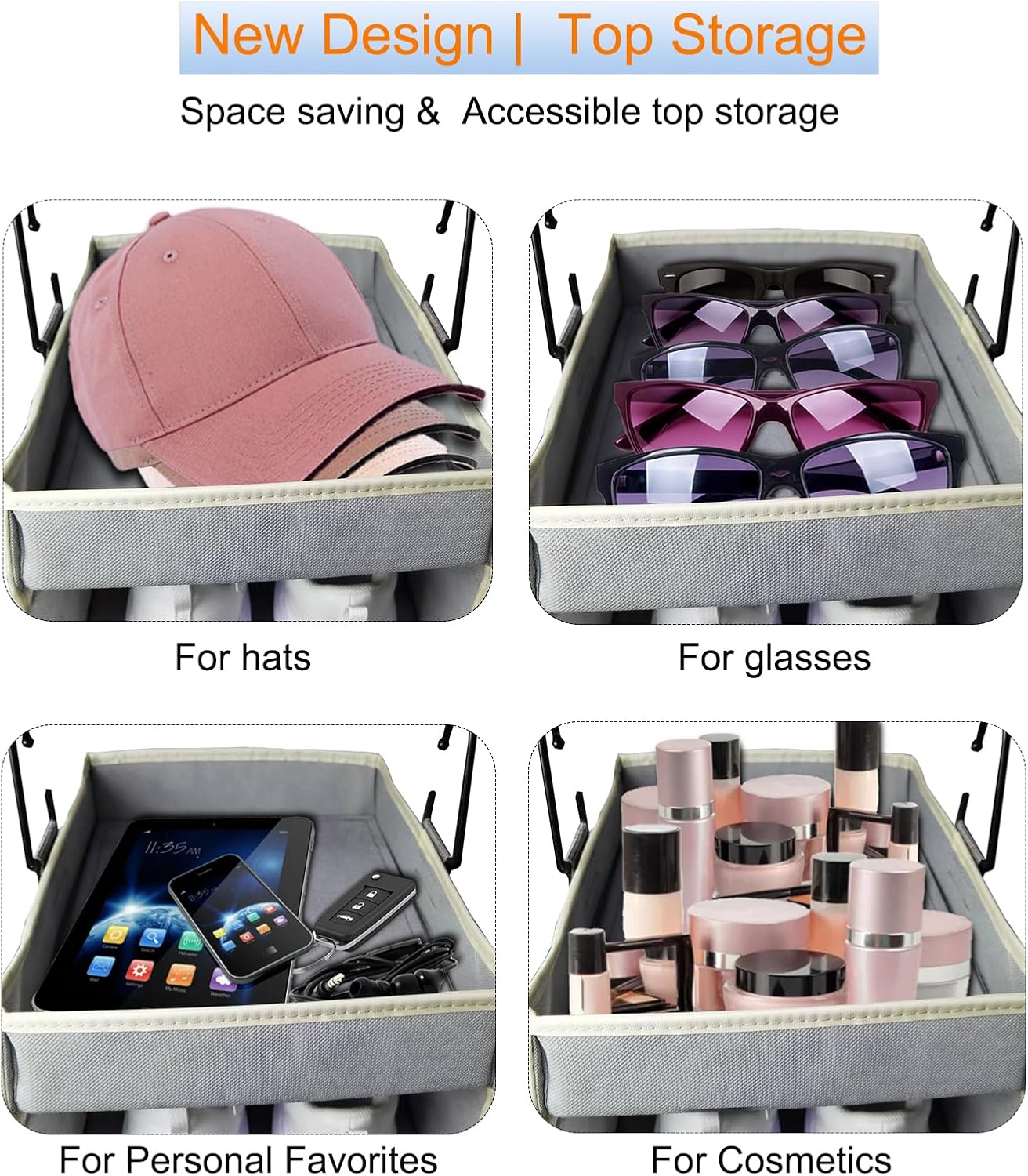 2 Pack Large-Sized Hanging Shoe Organizer 10-Shelf, Sturdy Hanging Closet Organizer with 8 Side Pockets, Wider Hanging Shelves for Storage Shoes Clothes Jeans Shirts Toys, Grey.