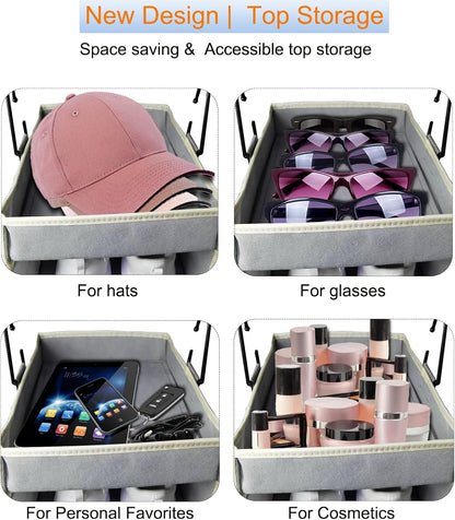 2 Pack Large-Sized Hanging Shoe Organizer 10-Shelf, Sturdy Hanging Closet Organizer with 8 Side Pockets, Wider Hanging Shelves for Storage Shoes Clothes Jeans Shirts Toys, Grey.