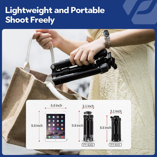 Fotopro Mini Tripod, 60" Lightweight Compact Travel Tripod with 360 Degree Ball Head Phone Mount Detachable Selfie Stick, Camera Phone Tripod Max Load up to 8.8 lbs, Free-1 Grey