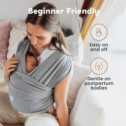 CuddleCarry™ Pre-Wrapped Baby Ring Sling by CuddleBug - Adjustable, Lightweight Baby Carrier Wrap - Ergonomic Front Carry for Newborn to Toddler (0-36m, 8-35 lbs) - Gray