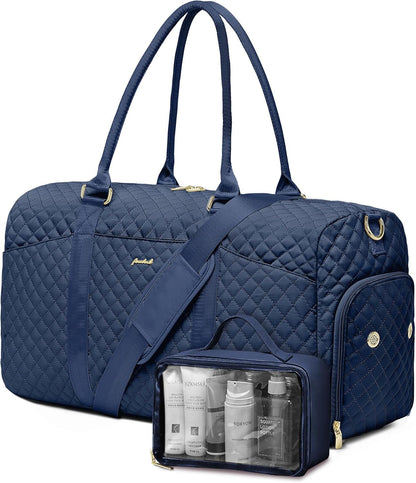 Weekender Travel Duffle Bag for Women - Carry on Bag with Shoe Compartment Overnight Bags with Toiletry Bag Wet Pocket Weekend Traveling Yoga Gym Hospital Bags for Labor and Delivery Blue