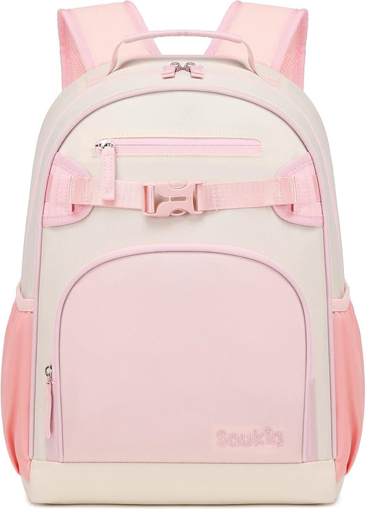 Lightweight Cute Kids Backpack for School Kindergarten Elementary Backpacks for Gilrs ages 6-8-10 (Pink Cream)