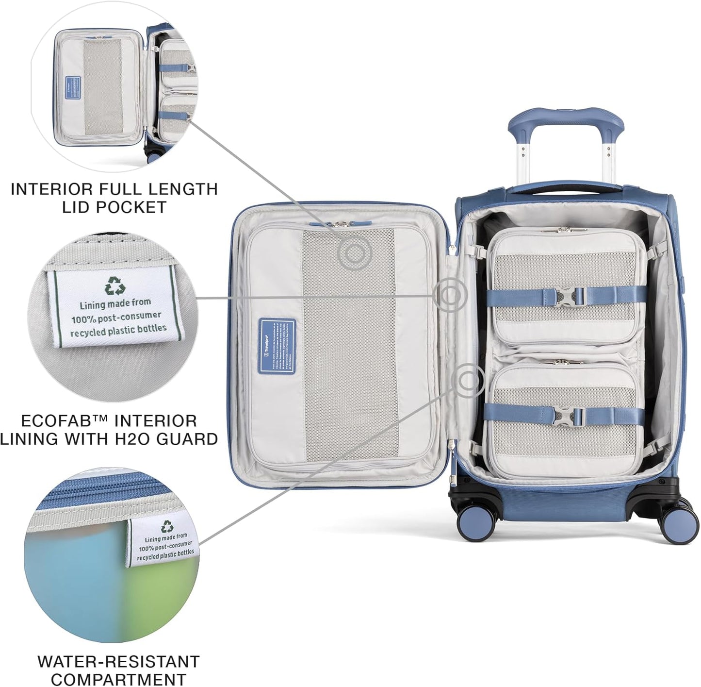 Travelpro VersaPack+ Lightweight Softside Expandable Carry on Luggage, 8 Spinner Suitcase, TSA Lock, Men and Women, Carry On 21-Inch, Elemental Blue