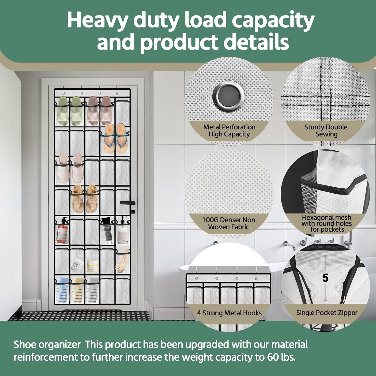 35 Pocket Over the Door Shoe Organizer,Reusable Breathable Large Mesh Bag Men's & Women's Sneaker Organizer,Shoe Organizer for Kids,Hanging Shoe Storage Hanging Bag (White)