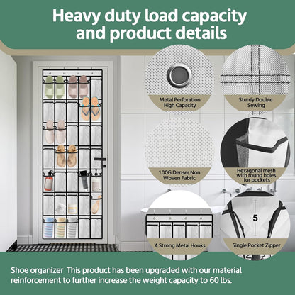 35 Pocket Over the Door Shoe Organizer,Reusable Breathable Large Mesh Bag Men's & Women's Sneaker Organizer,Shoe Organizer for Kids,Hanging Shoe Storage Hanging Bag (2PCS-White)