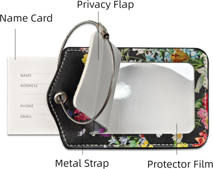 2 Pack Luggage Tag for Suitcase, Cute Unique Leather Suitcase Tags Identifiers with Privacy Name Address Labels & Durable Steel Loop for Women Men Travel