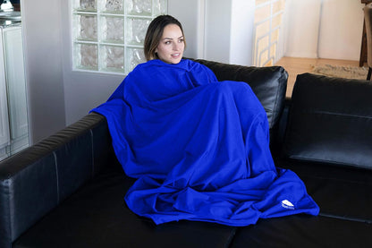 BlueHills Ultra Compact Travel Blanket Pillow in Portable Bag Case Premium Cozy Soft Compact Pack Large Blanket for Airplane Flight Layover Blue - Royal C005