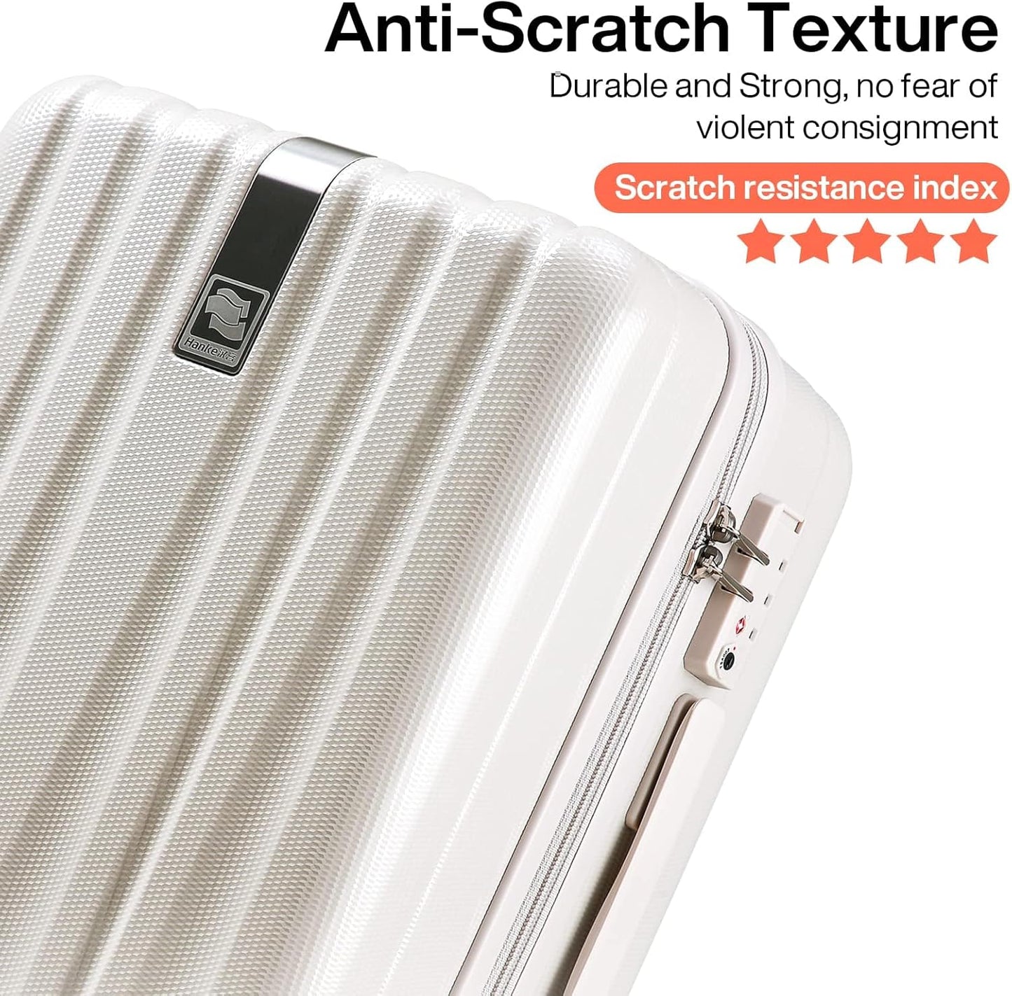 Hanke 24 Inch Luggage Suitcases With Spinner Wheels Lightweight PC Hard Shell Rolling Suitcase With Travel Lock,Checked-Medium 24-Inch(Ivory White)