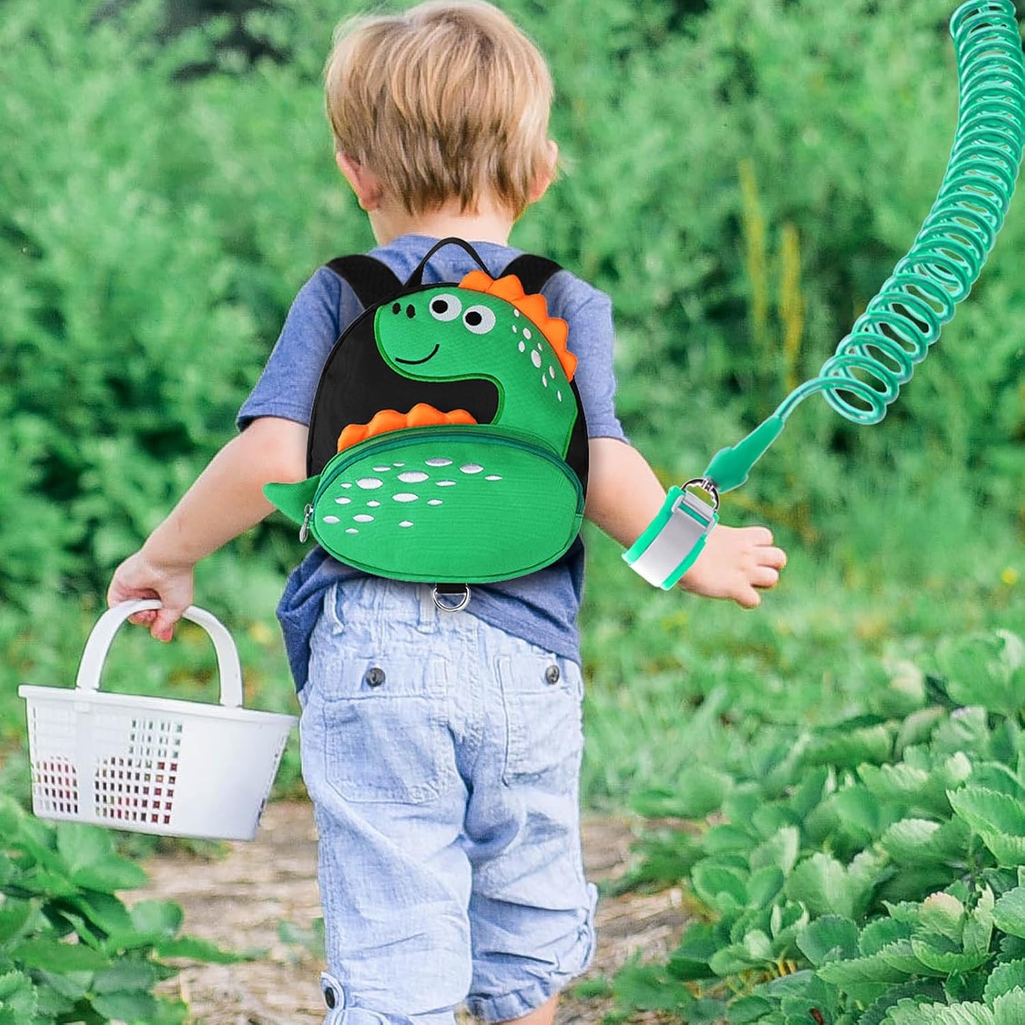 Accmor Toddler Backpack Harness with Safety Leash, Cute Dinosaur Harnesses with Kids Anti Lost Wrist Link, Mini Child Schoolbag with Wristband Tether Strap and Protection Leashes for Baby boys (Black)