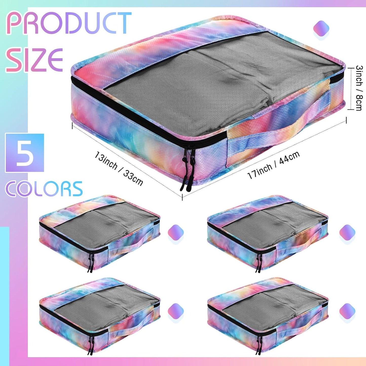 5 Pcs Packing Cubes for Suitcase Large Travel Cubes Carry on Luggage Organizer Bags for Clothes Accessories(L,Watercolor)