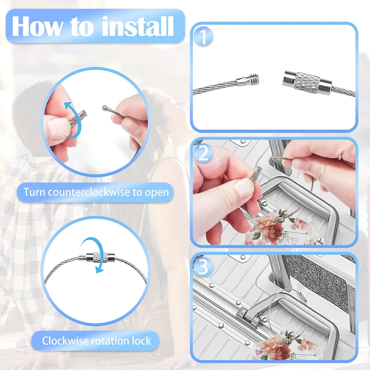 Watercolor Floral Hand Painting Luggage Tags for Suitcases, 2 Pack Cute PU Leather Suitcase Tag Identifiers with Address Card for Baggage Tag