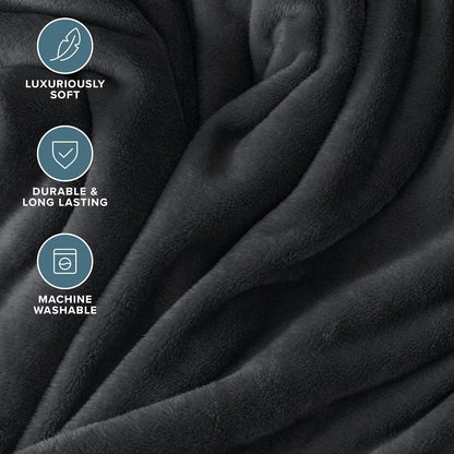 Bare Home Fleece Blanket - Throw Extra Long - Ultra-Soft Lightweight for Bed, Sofa, and Couch - Luxury Microplush - Cozy Warm Blanket (Throw XL, Black)
