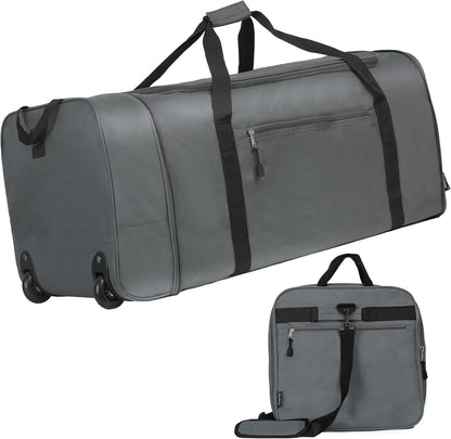 Finnhomy 100L Foldable Rolling Duffel Bag with 2 Wheels, Light Weight Travel Duffel bag with Large Loading Capacity, 32 inch Rolling Duffel bag with Shoulder Strap for Travel Camping Sports, Grey