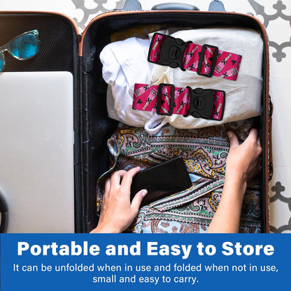 2 Pack Luggage Straps for Suitcases, Adjustable Travel Belt with Double Lock and Quick Release Buckle, Heavy Duty Nylon Bag Packing Strap, Bright Identifiers Business Travel Accessories-Pink Bottles