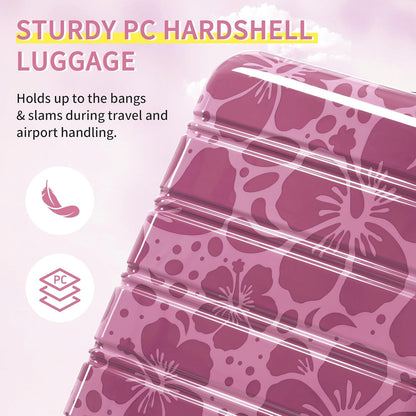 Merax Luggage Sets 3 Piece, Hardside Suitcase Set with Spinner Wheels, Lightweight Printing Luggage Carry on,20+24+28 IN,Purple Pink