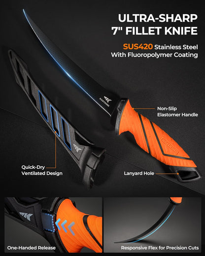 KastKing SteelStream Fishing Tool Set, Fishing Gear - Corrosion Resistant Fishing Pliers, Fillet Knife, Fishing Scissors, Fish Lip Gripper, Multi-Functional Jaw, Fishing Gifts for Men