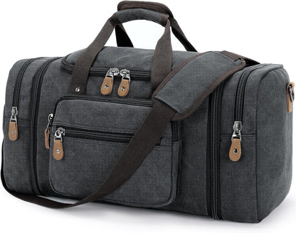 Gonex Canvas Duffle Bag for Travel 60L Expandable Duffel Weekend Overnight Bag men (Dark Gray)