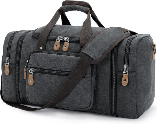 Gonex Canvas Duffle Bag for Travel 60L Expandable Duffel Weekend Overnight Bag men (Dark Gray)
