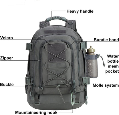 Large Tactical Backpack for Men Military Backpack with DIY System for Travel, Work,Camping,Hunting,Hiking,Sports (GRAY)