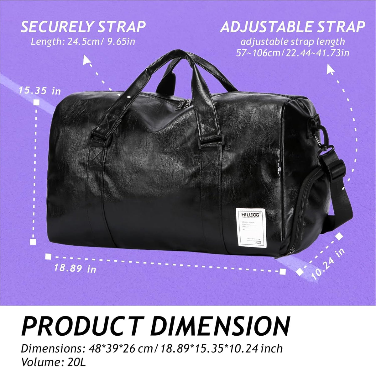 Leather Sports Gym Tote Bag with Shoes Compartment & Wet Pocket, Travel Duffel for Men & Women, Shoulder Weekender Overnight Bag for Yoga, Pilates, Swimming