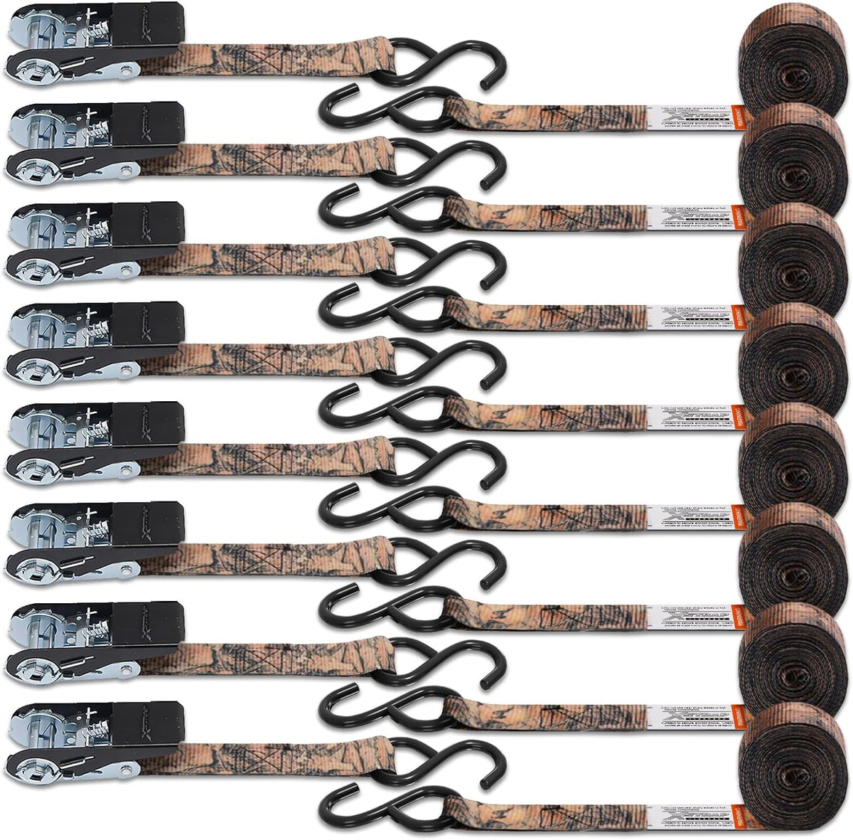 XSTRAP STANDARD Ratchet Tie Down Straps - 8PK - 1'' x 10 ft - 900 LB Break Strength Cargo Straps for Moving Appliances, Lawn Equipment, Motorcycle (Camouflage2)