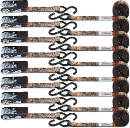 XSTRAP STANDARD Ratchet Tie Down Straps - 8PK - 1'' x 10 ft - 900 LB Break Strength Cargo Straps for Moving Appliances, Lawn Equipment, Motorcycle (Camouflage2)