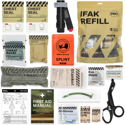 RHINO RESCUE IFAK Refill Kit 17Pcs with CAT Gen-7 Tourniquet, Emergency Tactical First Aid Kit Medical Supplies, IFAK Trauma Kit Combat Pack for Trauma Wound Care, Gunshot, Survival, Car & Camping