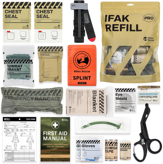RHINO RESCUE IFAK Refill Kit 17Pcs with CAT Gen-7 Tourniquet, Emergency Tactical First Aid Kit Medical Supplies, IFAK Trauma Kit Combat Pack for Trauma Wound Care, Gunshot, Survival, Car & Camping