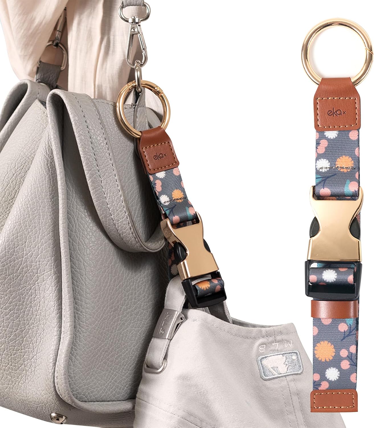 Travel Carry Strap with Ring Hooks, Buckle, Add-a-Bag Luggage Strap, Adjustable Bag Holder, Travel Clip for Carry-on Bags
