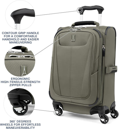 Travelpro Maxlite 5 Softside Expandable Carry on Luggage with 4 Spinner Wheels, Lightweight Suitcase, Men and Women, Slate Green, Compact Carry on 20-Inch