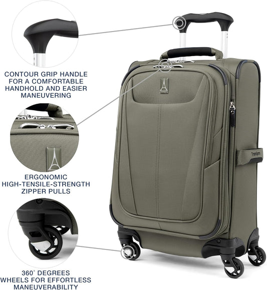 Travelpro Maxlite 5 Softside Expandable Carry on Luggage with 4 Spinner Wheels, Lightweight Suitcase, Men and Women, Slate Green, Compact Carry on 20-Inch