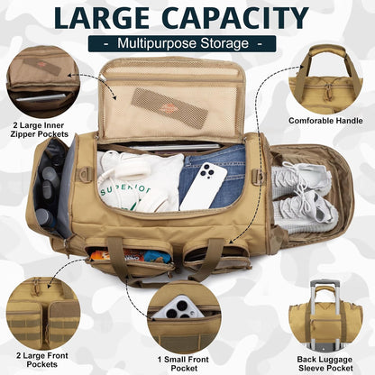 Tactical Gym Bag for Men，50L Large 3 in 1 Sports Duffle Bag with Shoes Compartment for Travel,Water Resistant Travel Backpack Weekender Overnight Bag with Wet Pocket for Women