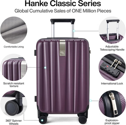 Hanke Luggage Sets 2 piece Carry On Luggage with Wheels PC Hard Shell Suitcases Lightweight Checked Travel Luggage Large Travel Suitcase Woman Men 20/29 Inch（Purple）