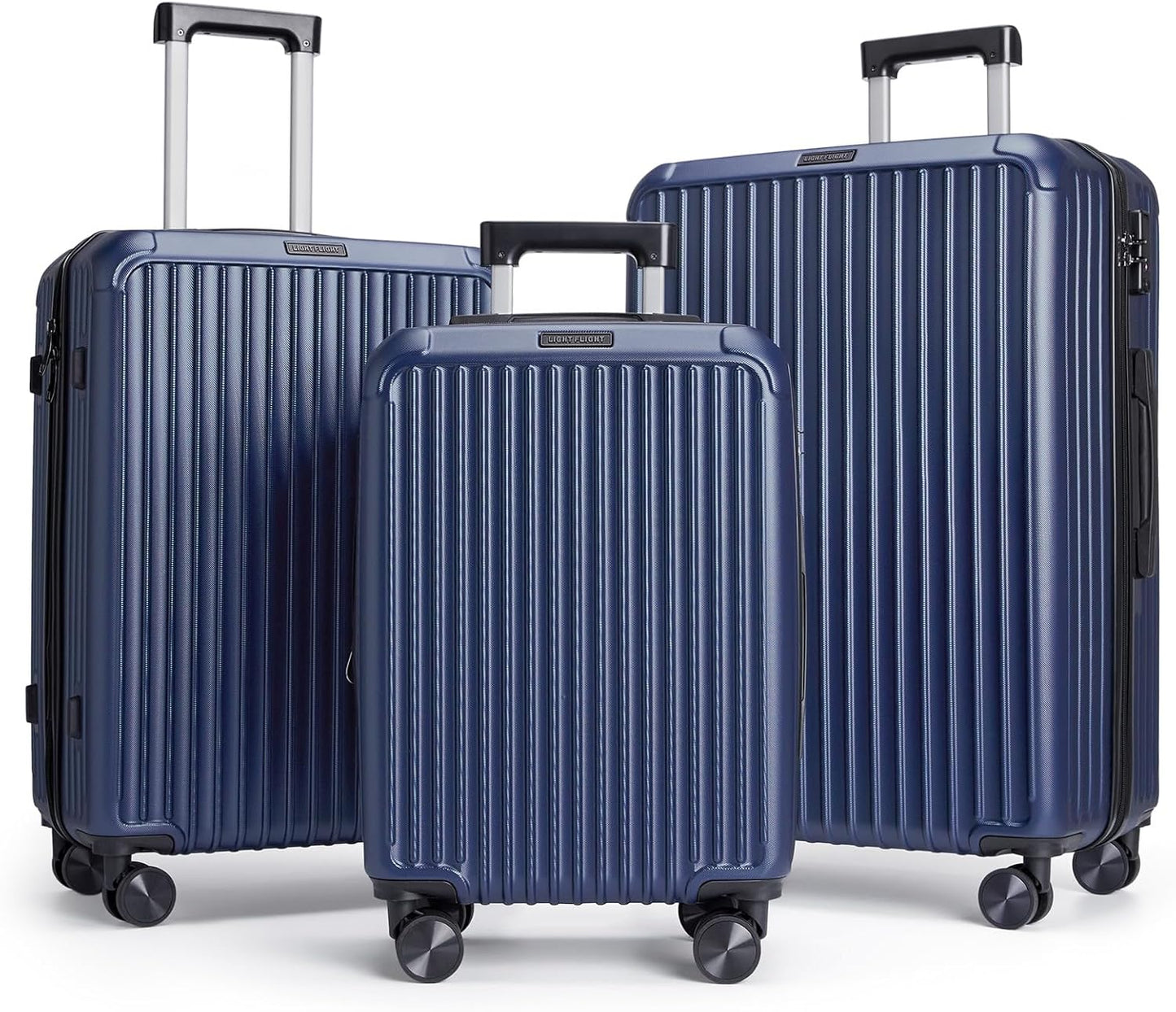 LIGHT FLIGHT Luggage Sets, Durable Hard Shell 3 Piece Set Suitcase with Spinner Wheels, Hardside Lightweight Luggage set with TSA Lock, Large Travel Luggage Set (20" 24" 28"), Navy Blue