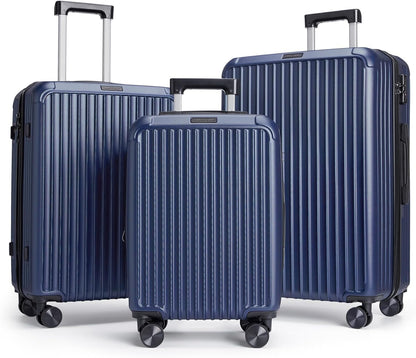 LIGHT FLIGHT Luggage Sets, Durable Hard Shell 3 Piece Set Suitcase with Spinner Wheels, Hardside Lightweight Luggage set with TSA Lock, Large Travel Luggage Set (20" 24" 28"), Navy Blue