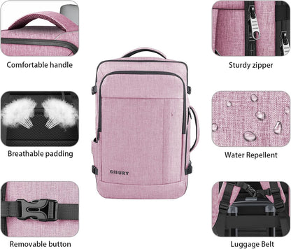 Carry On Backpack, 40-50L Travel Backpack for Men & Women, Expandable Backpack For Airplanes, 17 Inch Laptop Backpack, Luggage Suitcase 40L Daypack Lightweight Business Weekender Bag, Light Pink