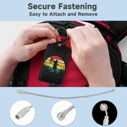 2 Pack Luggage Tag for Suitcase, Bigfoot American Flag Leather Bag Tags Identifiers Privacy Cover ID Label with Durable Steel Loop for Women Men Kids Girls Travel