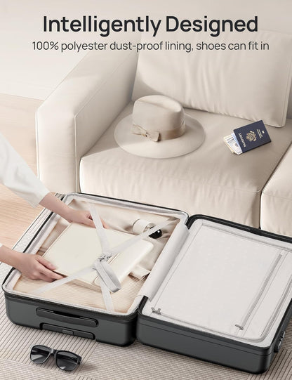 Carry on Luggage 22 X 14 X 9 Airline Approved, 20 Inch Luggage for 3-5 Days Travel, Double Spinner Wheels, 100% Hardshell PC, TSA Lock (00-Black (Expandable), Checked 24-Inch)