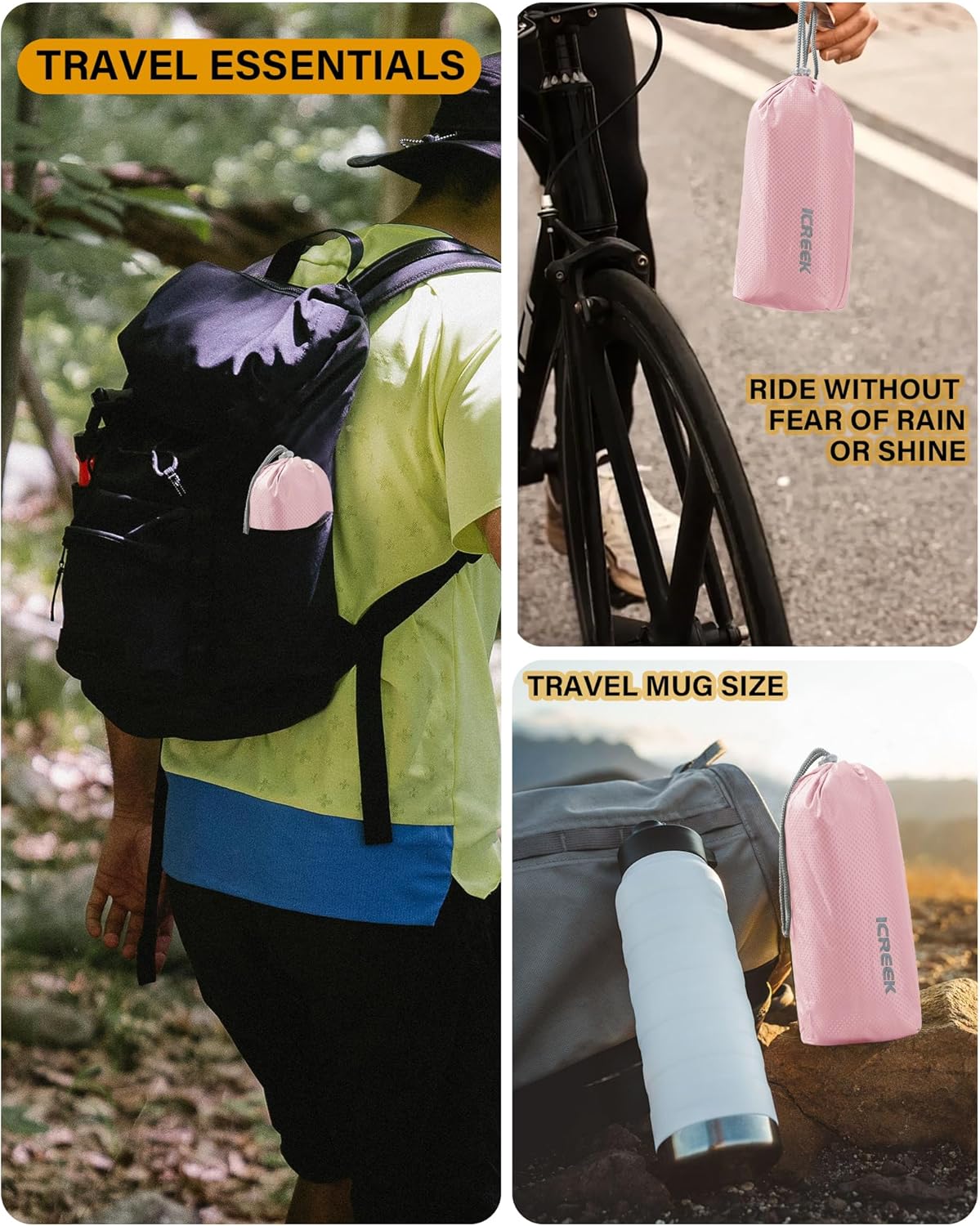 iCreek Hooded Rain Poncho with Pocket Waterproof Lightweight Unisex Raincoat Jacket for Hiking, Camping, Outdoor