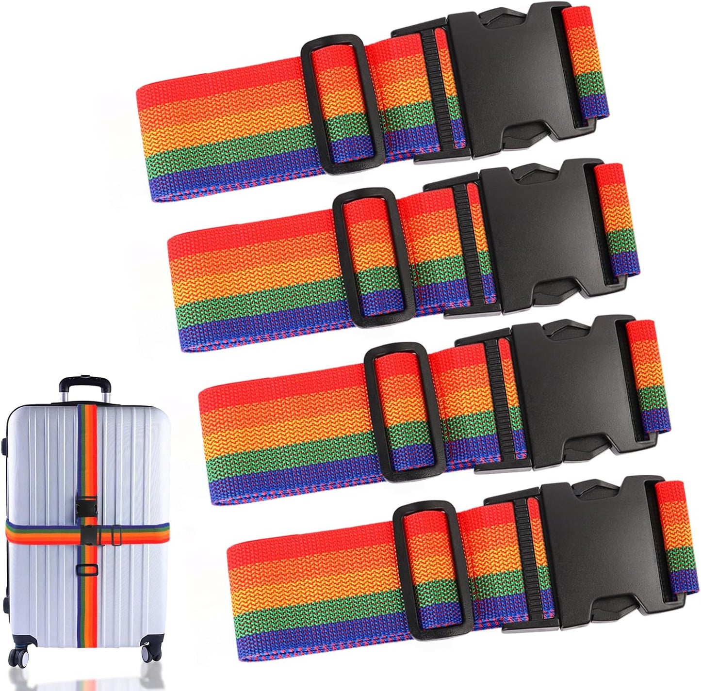 4Pcs Luggage Straps for Suitcase Travel Accessories TSA Approved, 80In Long Belts to Keep Your Suitcase Secure, Adjustable Bag Straps with Quick-Release Buckle for Travel Bag Closure, Multicolor