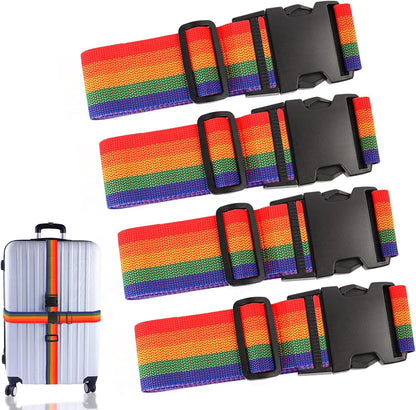 4Pcs Luggage Straps for Suitcase Travel Accessories TSA Approved, 80In Long Belts to Keep Your Suitcase Secure, Adjustable Bag Straps with Quick-Release Buckle for Travel Bag Closure, Multicolor