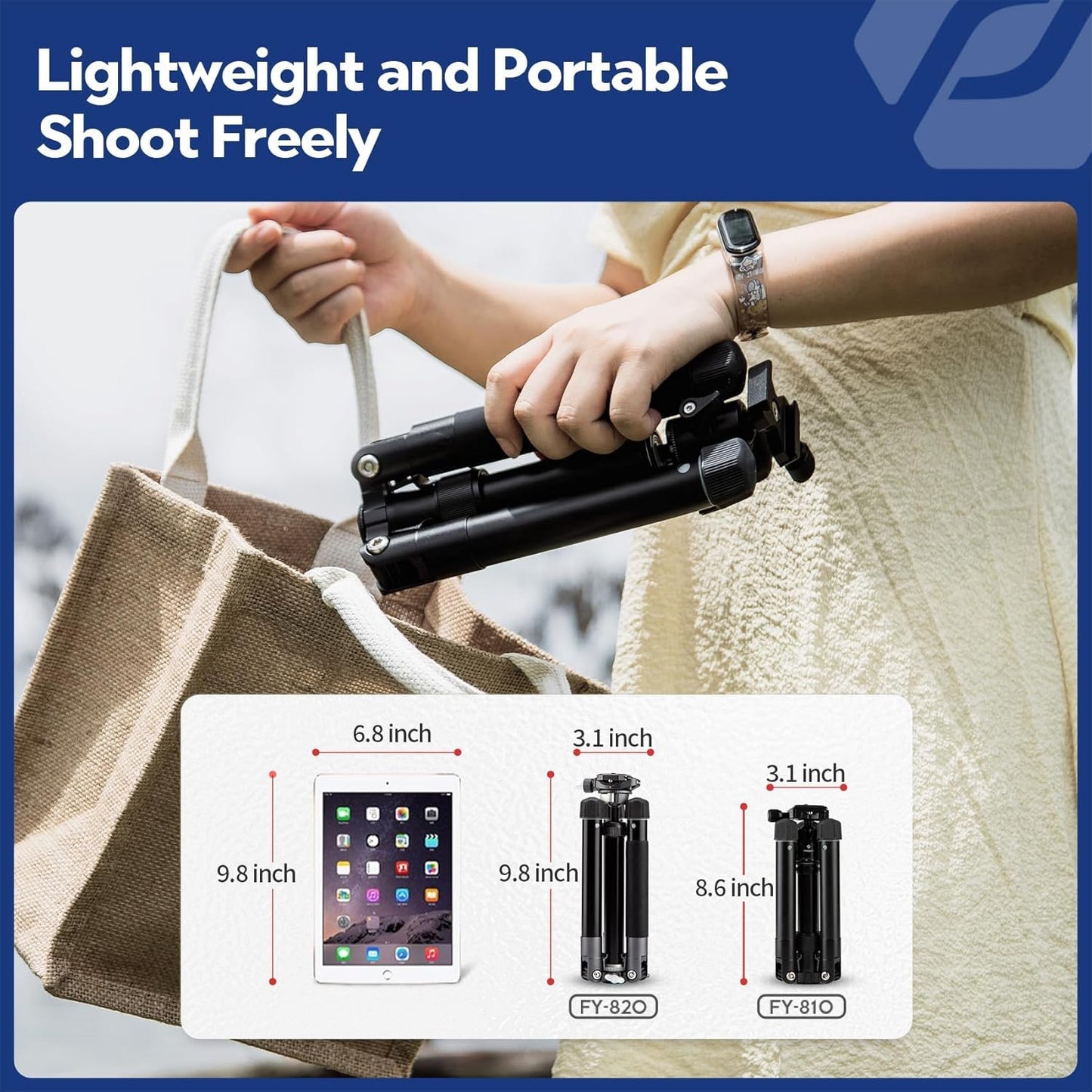 Fotopro Mini Tripod with Ball Head, Phone Mount Detachable Selfie Stick, Folded only 8.6", Max Load up to 6.6 lbs. FY-810 Matt Grey